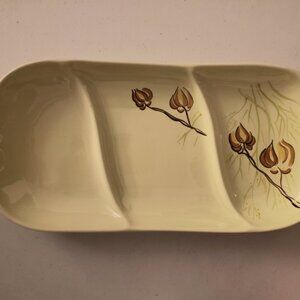 Red Wing Pottery 3-Section Lantern Flower Serving Dish Party Veggie Tray MCM